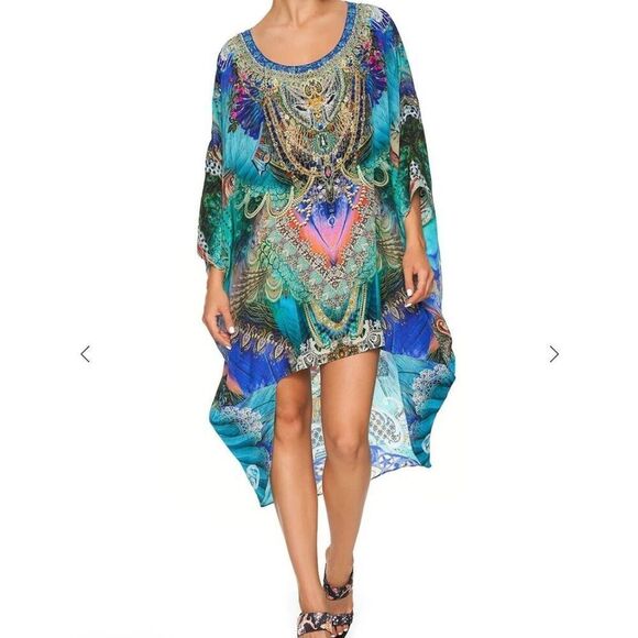 Camilla Dresses & Skirts - Camilla Dress O/S One Size Scoop Hem Freedom Flight Kaftan 100% Silk Crystal Emb